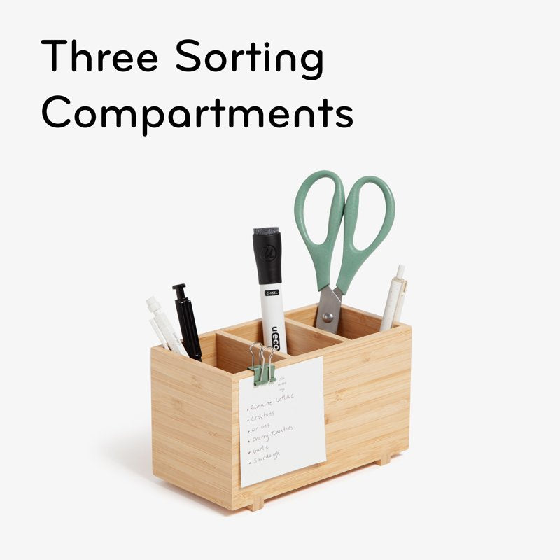 Bamboo Desktop Organizer for Office Supplies - 3 Compartments, Zen Design