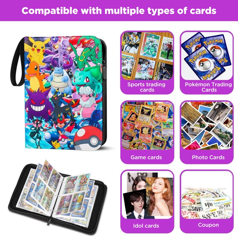 9-Pocket Zipper Card Binder for Trading Cards - Holds 900 Cards with Removable Sleeves