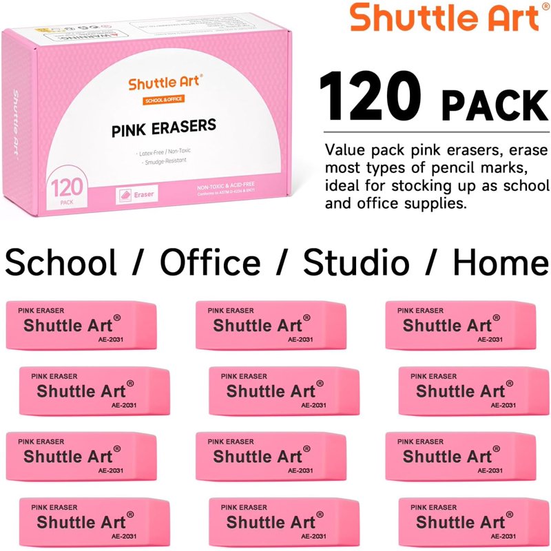 Bulk Pink Erasers for School and Office - Latex-Free Soft Erasers