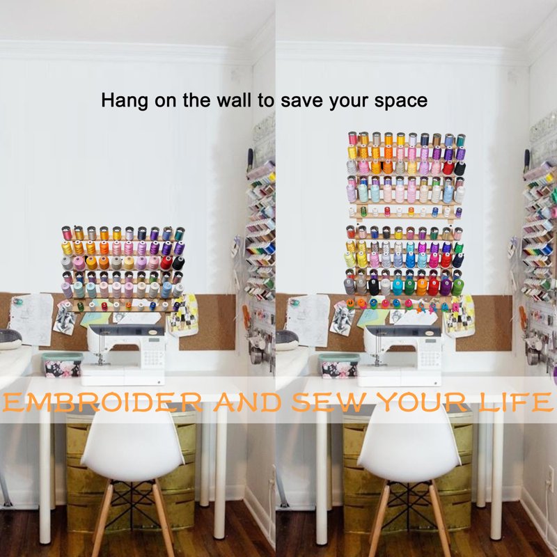 Wooden Thread Rack Organizer for Embroidery & Quilting Spools, Wall & Table Mountable