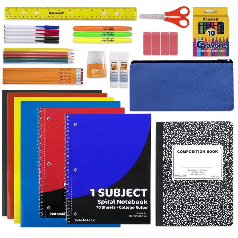 12-Pack 45-Piece Stationery Supply Kit Set with Notebooks, Folders, Pens, Pencils, Crayons & More