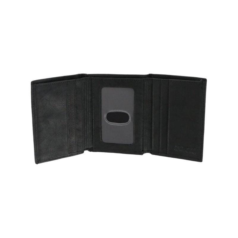 Men's Leather Wallet with ID Window & Card Slots - Black