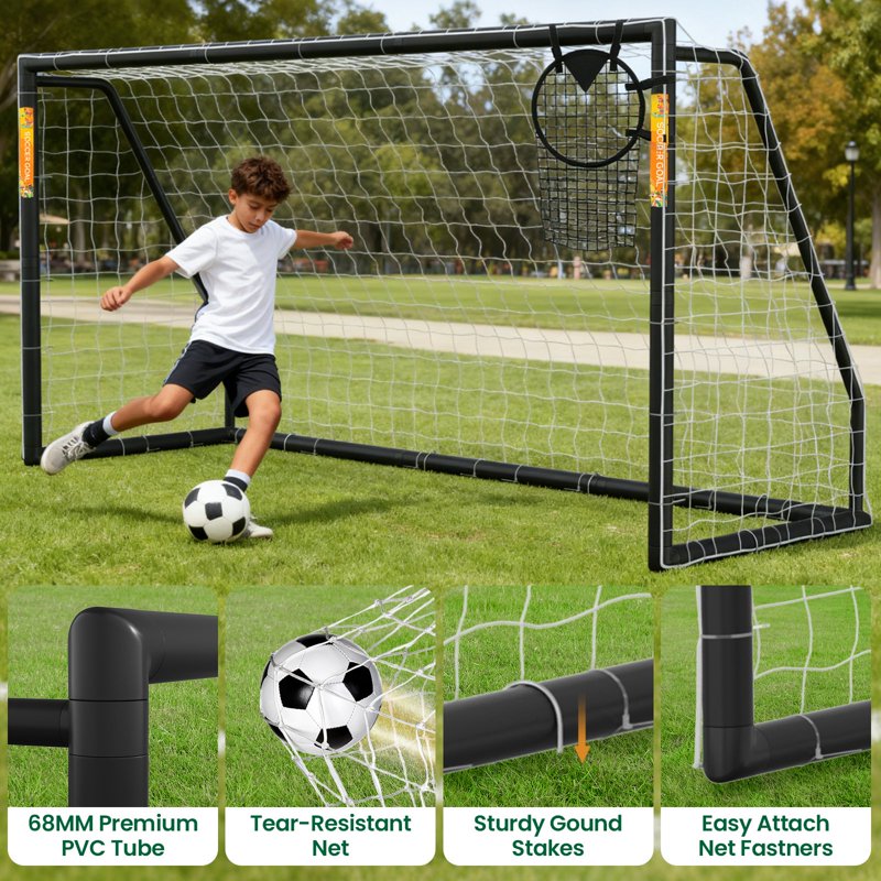 SLSY 12x6ft Black Foldable PVC Soccer Goal for Backyard Training