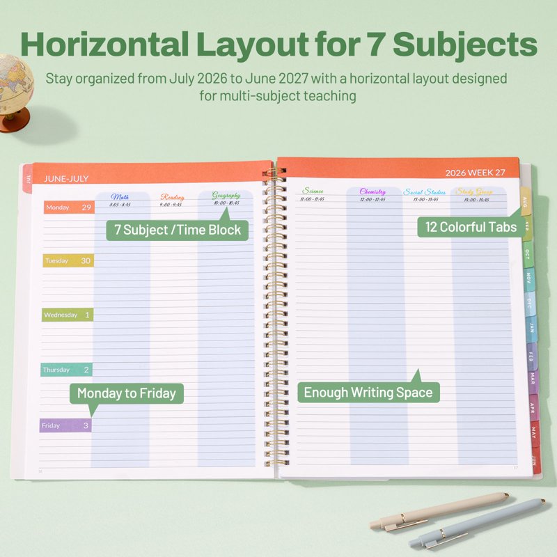 Teacher Planner 2026-2027 Academic Year - 8.5x11 Daily Weekly Monthly Organizer with Tabs & Wildflowers