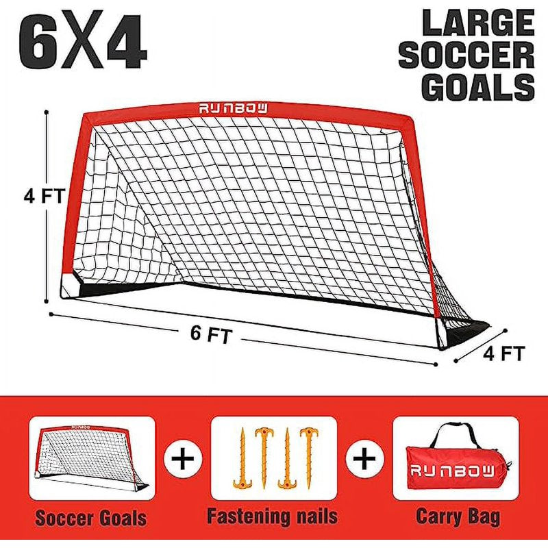 RUNBOW 6x4 ft Portable Soccer Goal for Backyard – Red, with Carry Bag