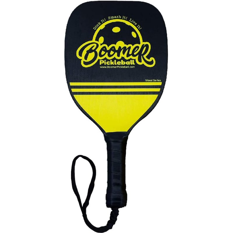 Boomer Wood Series Pickleball Paddle 7-Ply Maple with Cushion Grip & Wrist Strap — Smash Black