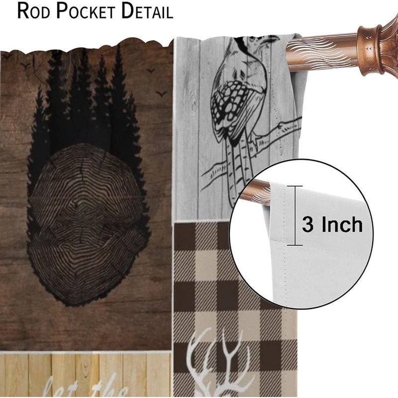 Rustic Kitchenware Pattern Curtains - Blackout Polyester Window Drapes, 28x40 Inch, Brown