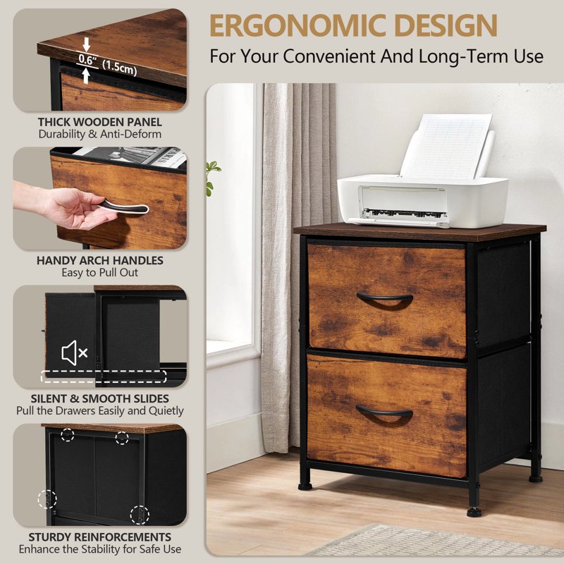 Modern Wood File Cabinet with Drawer for Home Office and Under Desk Storage