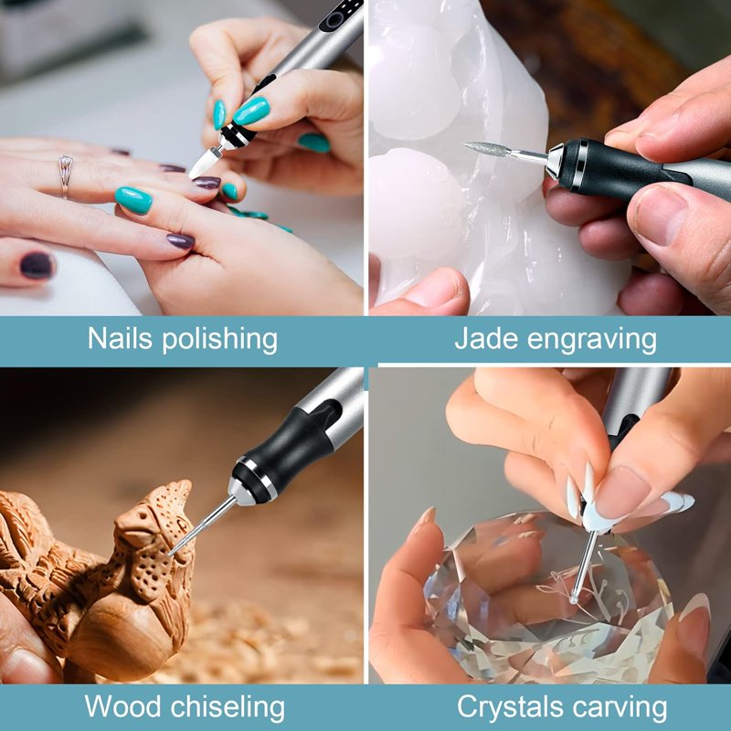 Electric Engraving Pen with 37 Bits - Portable Cordless Rotary Engraver for Jewelry Wood Glass Stone