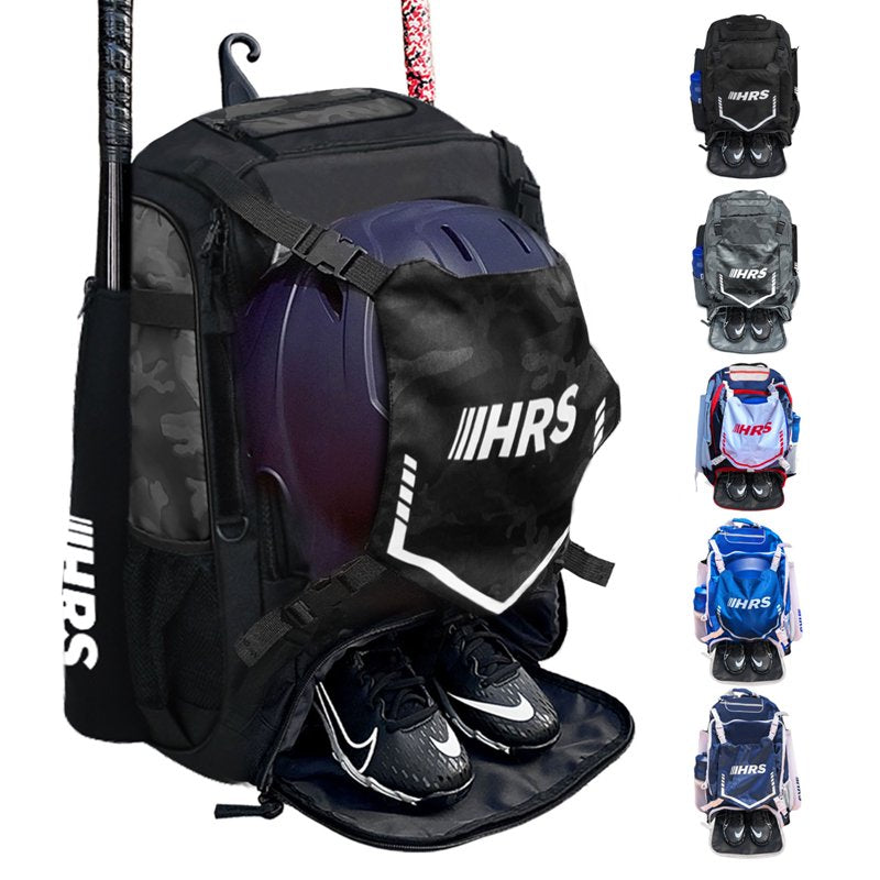 Baseball Bat Backpack Bag Holds 4 Bats Glove Helmet Sport Gear Black Camo