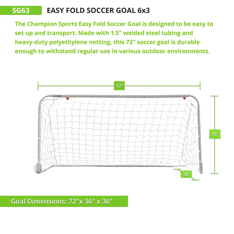 Champion Sports Easy Fold 6' x 3' Soccer Goal