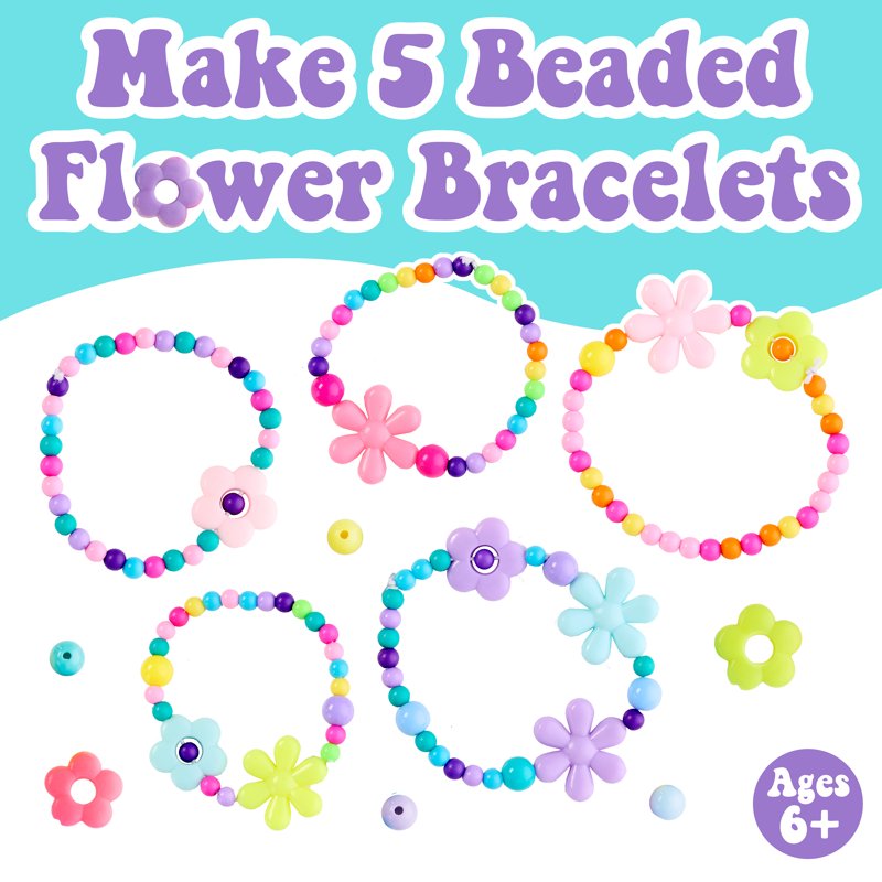 Beaded Flower Bracelet Kit for Kids - Make 5 Colorful DIY Friendship Bracelets