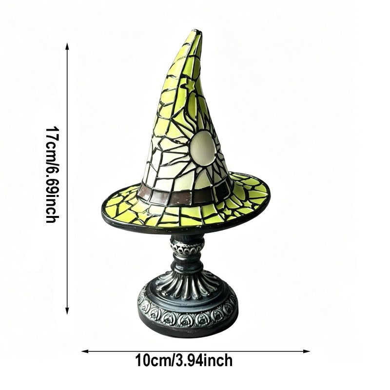 Table Lamp 7in Witch Hat LED Night Light USB Power — Stained Glass Gothic Halloween Decor (Variation: S(7in)I)