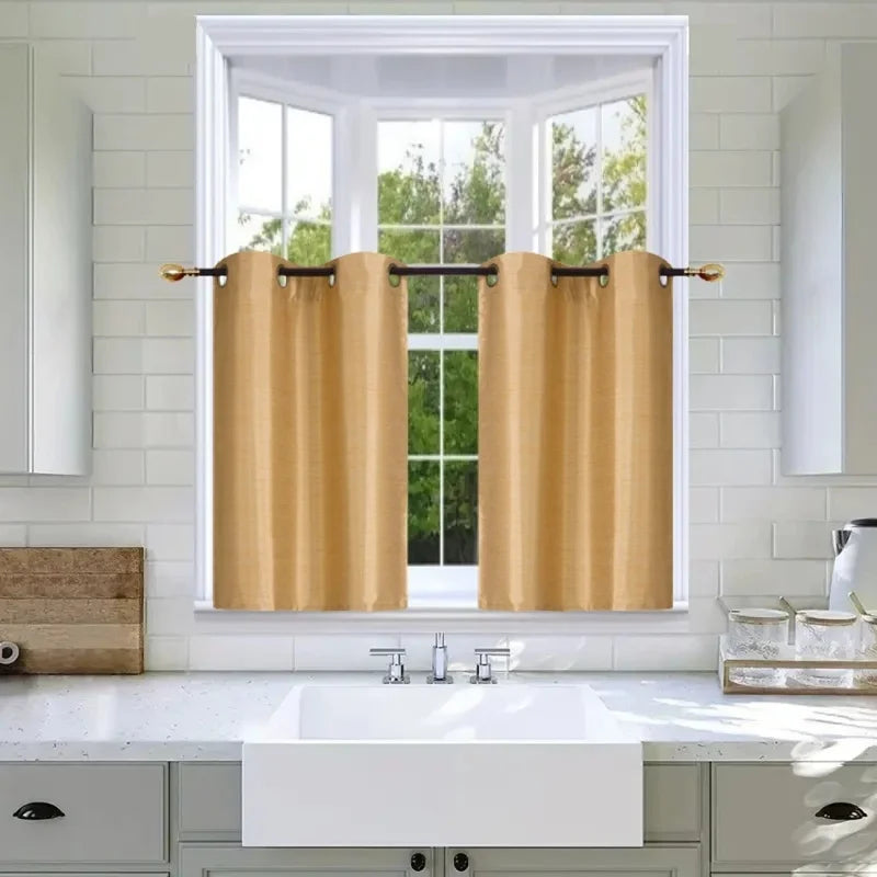 2-Piece Short Window Curtain Set Foam-Lined Grommet Panels for Kitchen & Small Windows
