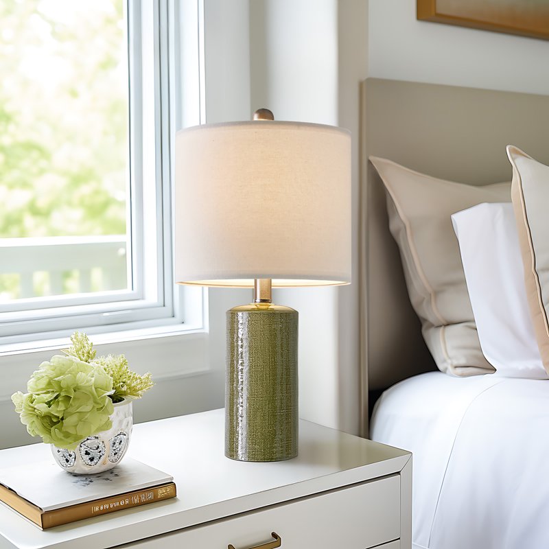 Set of 2 Modern Green Ceramic Table Lamps for Living Room & Bedroom