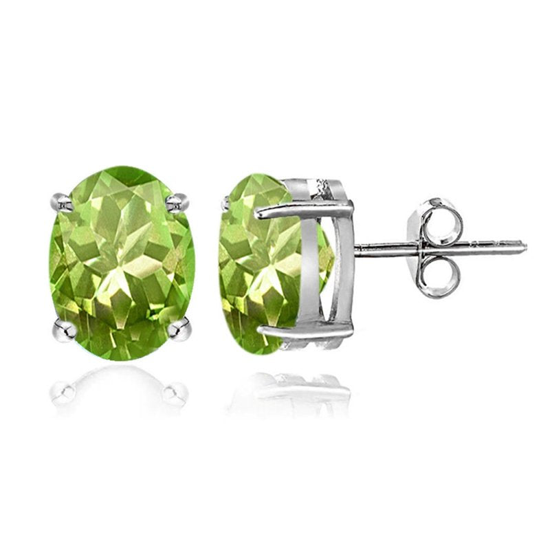 Sterling Silver Peridot 6x4mm Oval-Cut Stud Earrings for Women & Teens
