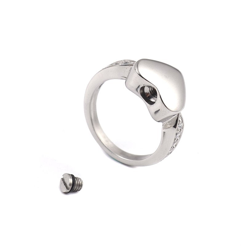 Heart Rhinestone Cremation Urn Ring Memorial Jewelry Stainless Steel Keepsake