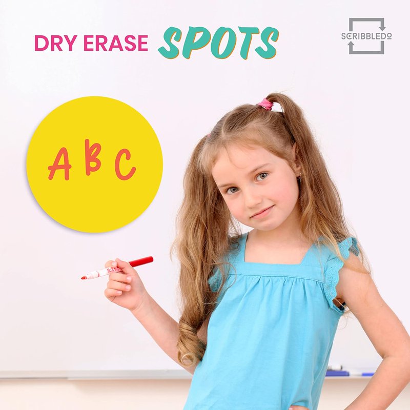 Colorful Dry Erase Dot Stickers - Reusable Vinyl Sticky Dots for Classroom & Office, 8-Pack, 11 inches