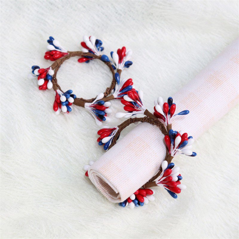 Patriotic Mini Wreath Napkin Ring Set - Red White Blue Berry Decor for 4th July Memorial Day
