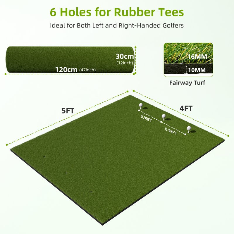 FelixKing 5x4 ft Golf Hitting Mat with Ball Tray, 26mm Turf, 6 Tee Holes, for Indoor/Outdoor Practice – Variation: 5 x 4 ft, 1.02 in, Fairway