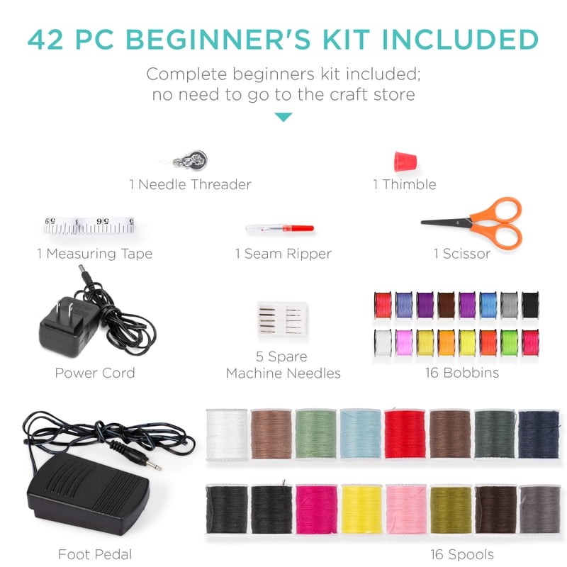 Portable Sewing Machine Kit with 12 Stitch Patterns and 42-Piece Beginners Set