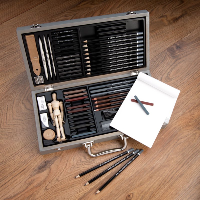 58-Piece Sketching Travel Art Set with Pencils Charcoal and Case