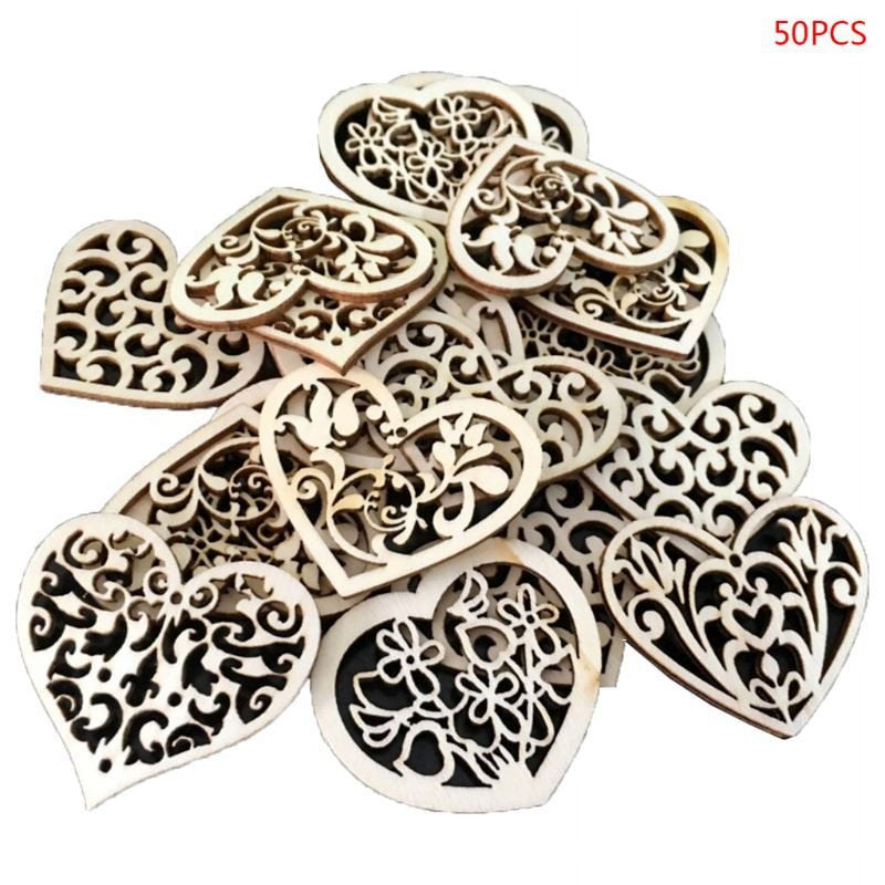 50pcs Wooden Heart Decorations for Scrapbooking Craft Projects - DIY Art Embellishments