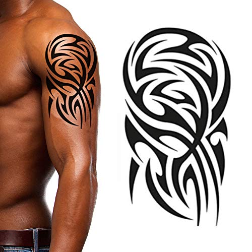 4 Pack Stick on black temporary tattoo maui tribal body art sticker transfer for arms shoulder aztec polynesian samoan hawaiian for adult men and women (4 x all tribal tattoo designs)