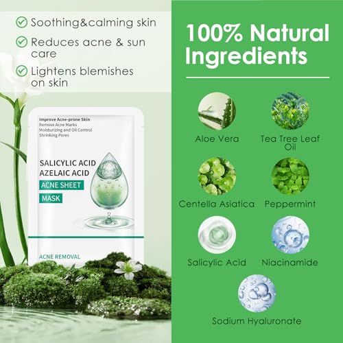 IREV Face Masks Skincare, Salicylic Acid Facial Mask, Moisturizing Sheet Mask For Acne Prone,Oily, and Sensitive Skin, Deep Cleansing Mask 10 Sheets