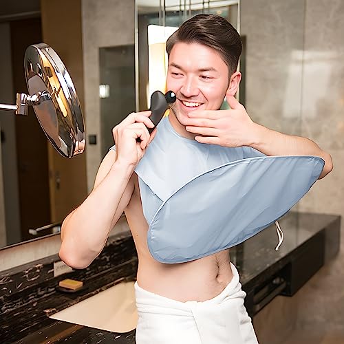 Linkidea Foldable Beard Trimming Cape, Non-Stick Shaving Bib for Men, Barber-Grade Grooming Cloak Hair Catcher, Travel & Bathroom Essentials, Dad Gifts (Grey)