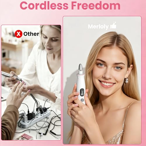 Nail Drill Kit,White Cordless Electric Nail File with 10 Speed,10 Bits and LED Light,for Acrylic Nails,Gel Polish Removal and Thick Toenails,Easy for Beginners