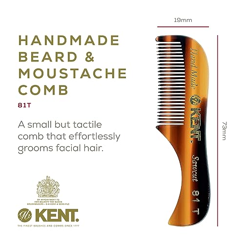 Kent 20T Handmade Fine Tooth Folding Comb with Hand Made 81T Mini Pocket Comb for Beards and Mustache - Beard Growth/Fine Tooth - Beard Straightener for Mens Grooming Kit