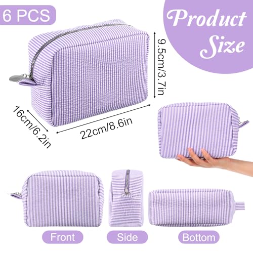 6 Pcs Seersucker Cosmetic Bag Seersucker Makeup Bags Women Stripe Large Travel Toiletry Organizer Preppy Storage Pouch Seersuck Travel Toiletry Bag for Embroidery Wedding Bridesmaid Bride Mom Gift