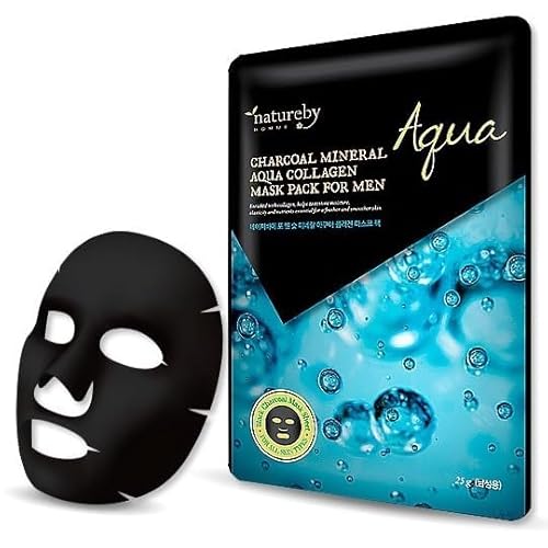 Charcoal Mineral Mask Pack for Men, Korean Skincare Face Wrinkle Treatmen Mask Sheets, Men's Skin Care Sets, Travel Essentials & Gift Sets for Men (Aqua Collagen, Pack of 10pcs)