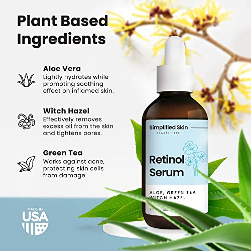 Simplified Skin Retinol Serum for Face ? 2.5% Retinol with Hyaluronic Acid ? for Acne Marks, Smoothing Fine Lines & Wrinkles ? Day & Night Anti-Aging Serum ? 2 Fl Oz