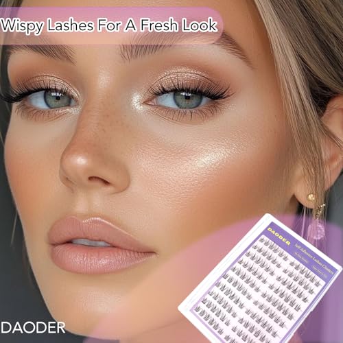 DAODER Self Adhesive Eyelashes No Glue Need, Wispy Self Adhesive Lash Clusters Natural Look, 10-12MM Short Pre Glued Eyelash Clusters C Curl Reusable Stick On Eyelashes(Sunflower 10-12MM)