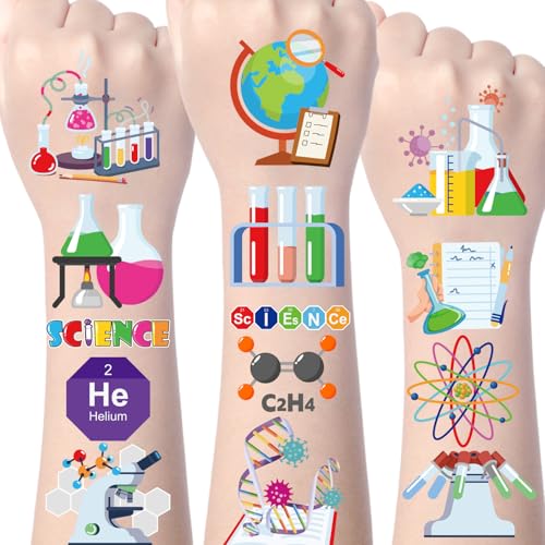 Science Temporary Tattoos Stickers - 200+ Science Temporary Tattoo Party Decorations Mad Scientist Laboratory Birthday Party Decoration Supplies