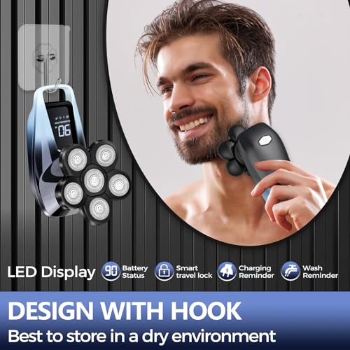 Head Shaver for Men,Bald Head Shavers,Electric Razor for Men Head Shaver Cordless,Man Electric Shavers for Face Wet and Dry, 6 in 1 Shaver for Bald Heads Rechargeable,Travel Hair Shaving Grooming Kit