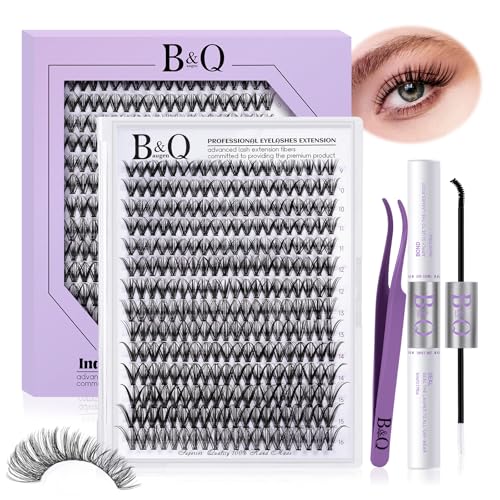 Lash Extension Kit for Beginners 280pcs Eyelash Extension Kit 30D 9-16 Mixed Lash Clusters Kit D Curl Lash Kit with Lash Bond and Seal Individual Lashes Kit DIY (KIT,30D-D-9-16MIX)