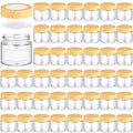 Layhit 12 Pcs 2oz/ 60ml Glass Jars with Lids Clear Small Jars with Plastic Woodgrain Lids, White Labels and Inner Liners Empty Round Cosmetic Containers for Creams Lotions Candle Making (Clear)