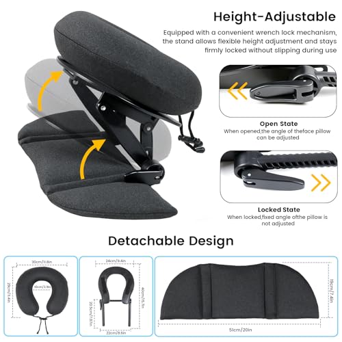 Intelligent Support Memory Foam Pillow£¬Adjustable Massage Pillow ? Multi-Use Ergonomic Neck Pillow for Office Naps,Travel, Recliner Headrest ? Portable (Black Pillow+Black Plastic Stand)