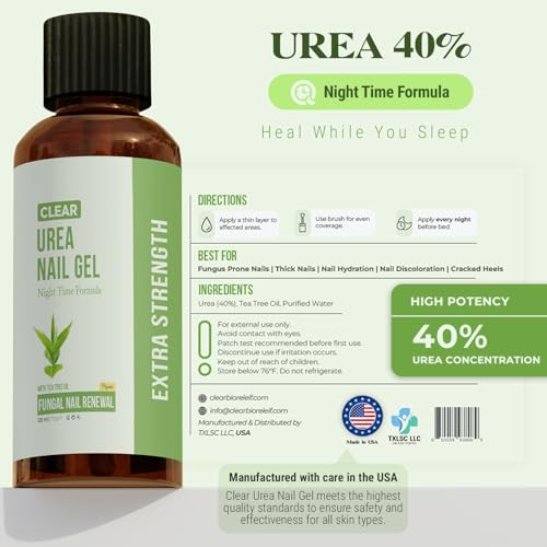 CLEAR Urea Nail Gel with Tea Tree Oil Made in USA ? Night Time Formula -Softens, Hydrates & Repairs Nails ?Urea Gel with Fast & Visible Results, Trusted by Health Professionals