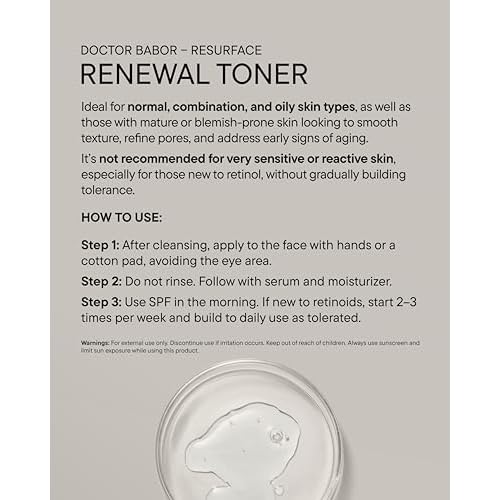 DOCTOR BABOR Renewal Toner, Smoothing & Refining Toner, Rejuvenated Complexion with Retinol & Niacinamides, Even Skin Tone and Texture, 6.76oz