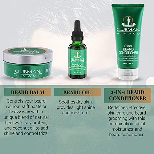 Clubman Pinaud 3-in-1 Beard Kit ? Includes Conditioner, Beard Oil and Balm, Starter Kit for Men