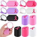 100pcs Breast Cancer Awareness Gifts for Women Pink Ribbon Mini Folding Makeup Mirror Bulk Round Pocket Portable Mirror Breast Cancer Awareness Accessories for Girls Survivor Party Favors Supplies