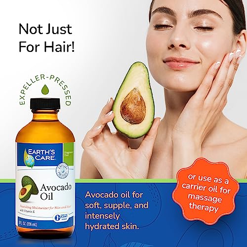 Earth¡¯s Care Avocado Oil - Avocado Oil for Hair and Skin with Vitamin E, Glass Bottle, 8 FL. OZ.