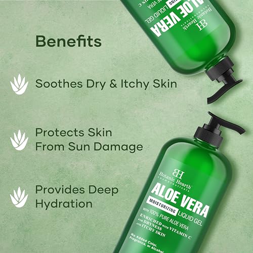 Botanic Hearth Aloe Vera Moisturizing Liquid Gel ? 100% Pure Aloe, Enriched with Vitamin C for Dry & Itchy Skin ? No Added Color, Fragrance, or Alcohol ? 16 fl. oz
