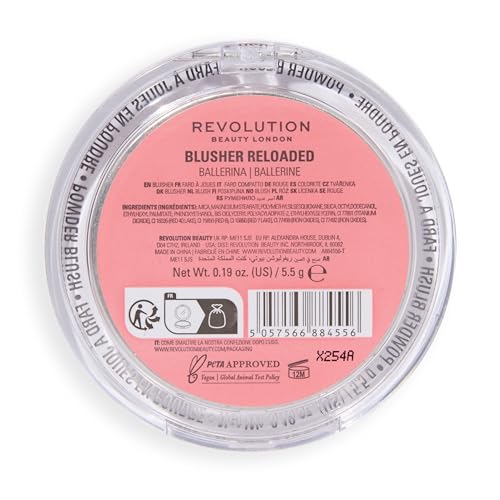 Revolution, Blusher Reloaded, Talc-Free Powder Blush with Matte Finish for Cheeks, Rich Pigment & Buildable, Vegan & Cruelty-Free, Ballerina
