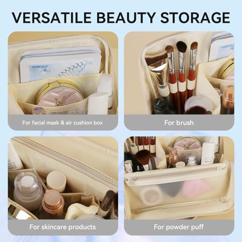 Makeup Bag,Large Capacity Cosmetic Bags for Women,Portable Toiletry Bag Free-Standing Brush Holder for Easy Access