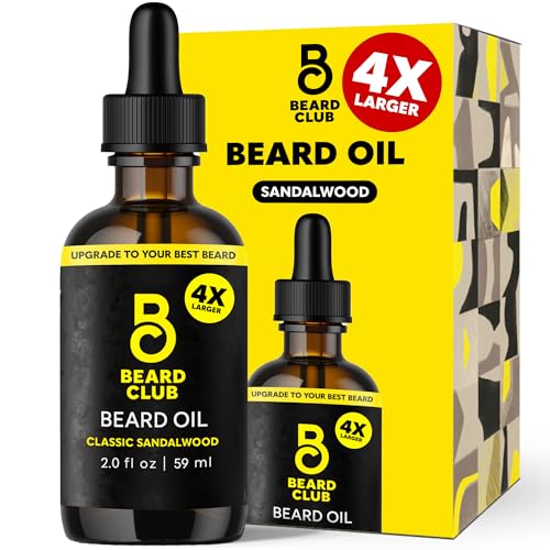 The Beard Club Beard Oil for Men - 2oz Classic Sandalwood Natural Beard Oil with Castor & Amber Oils - Beard & Mustache Conditioner - Hydrates, Softens & Soothes Dry Skin - Strengthens Hair Follicles